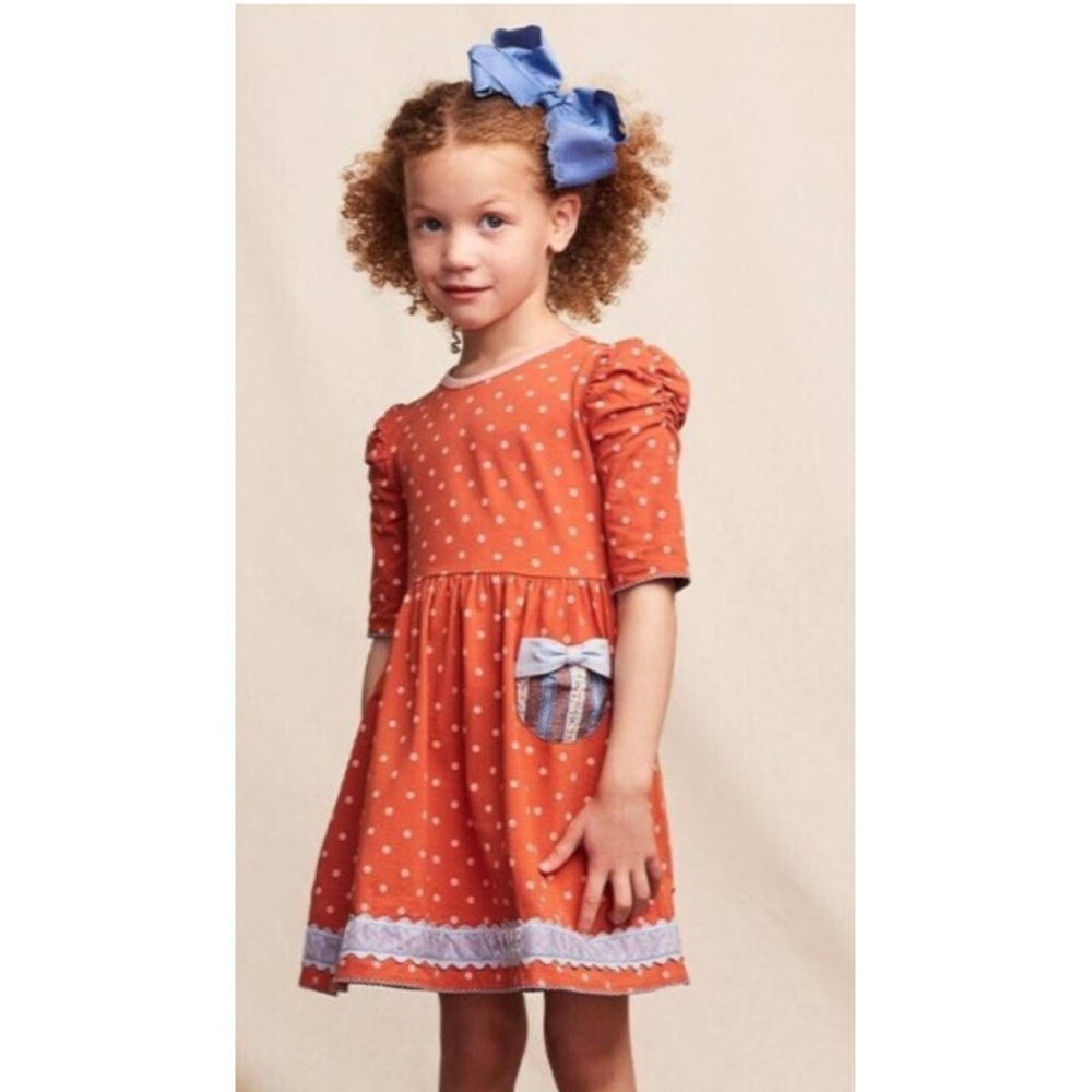Matilda Jane Girls Spot On Polka Dot Knit Orange Lap Dress Size 6 New‎